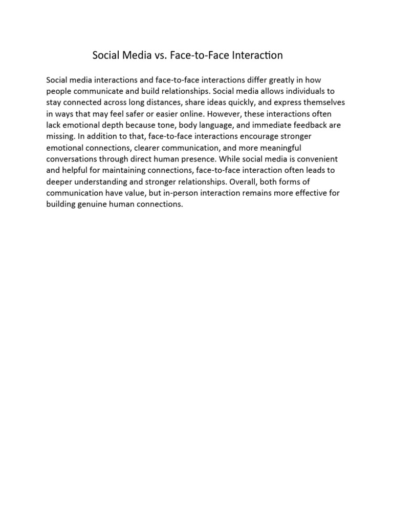 Social Media Vs Face To Face Interactions | PDF