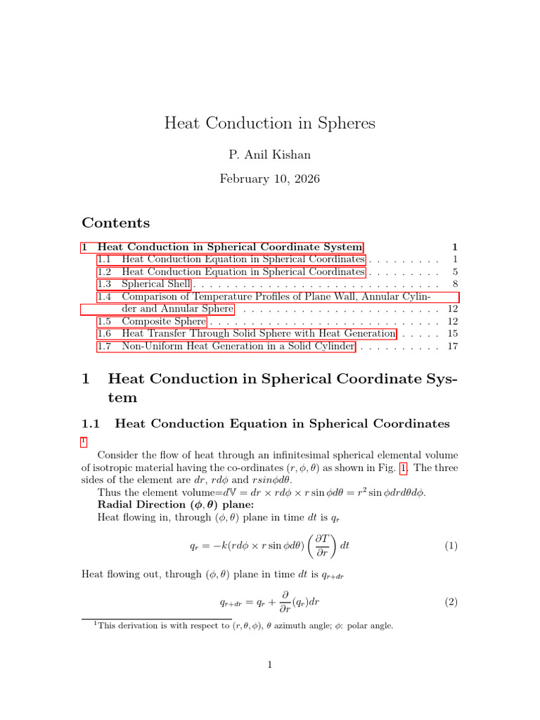 Heat Conduction in Spheres | PDF | Coordinate System | Sphere