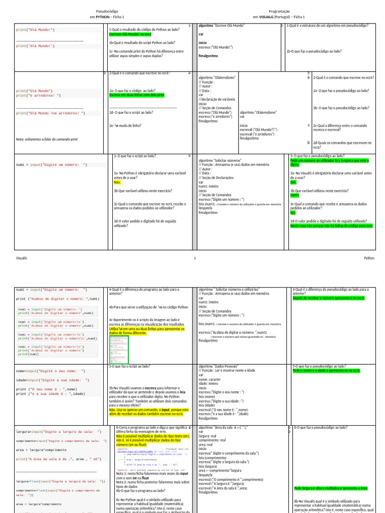 Ficha1a Python e Visualg Dupla Ficha Alunos | PDF | Python (linguagem ...
