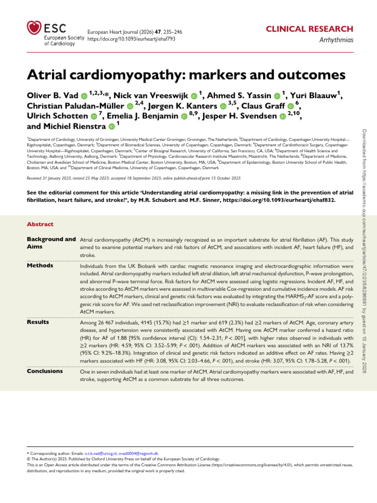 Atrial Cardiomyopathy Markers and Outcomes ESC Jan 2026 | PDF ...