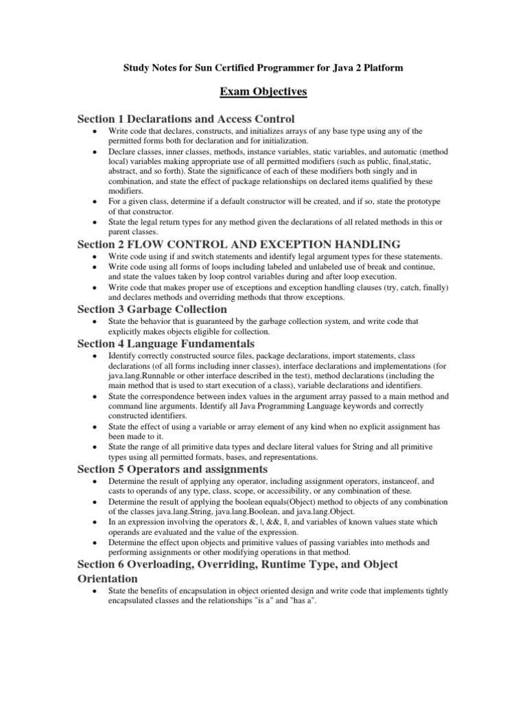 Exam Objectives: Study Notes For Sun Certified Programmer For Java 2 ...