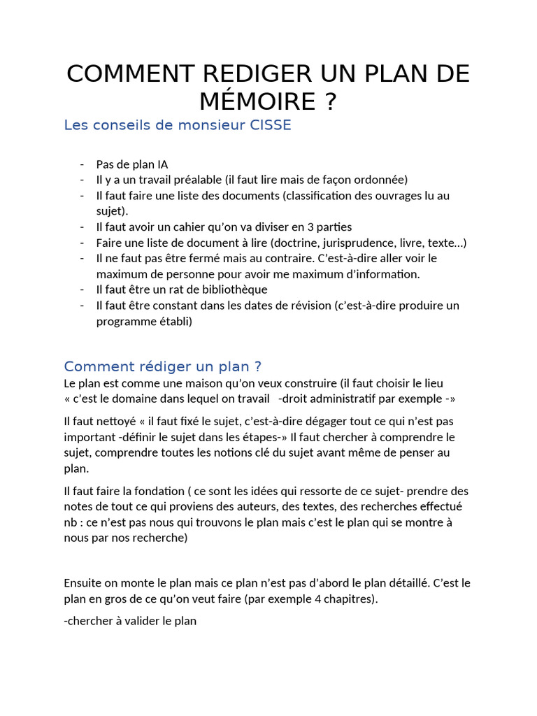 Comment Rediger Un Plan de Mémoire | PDF