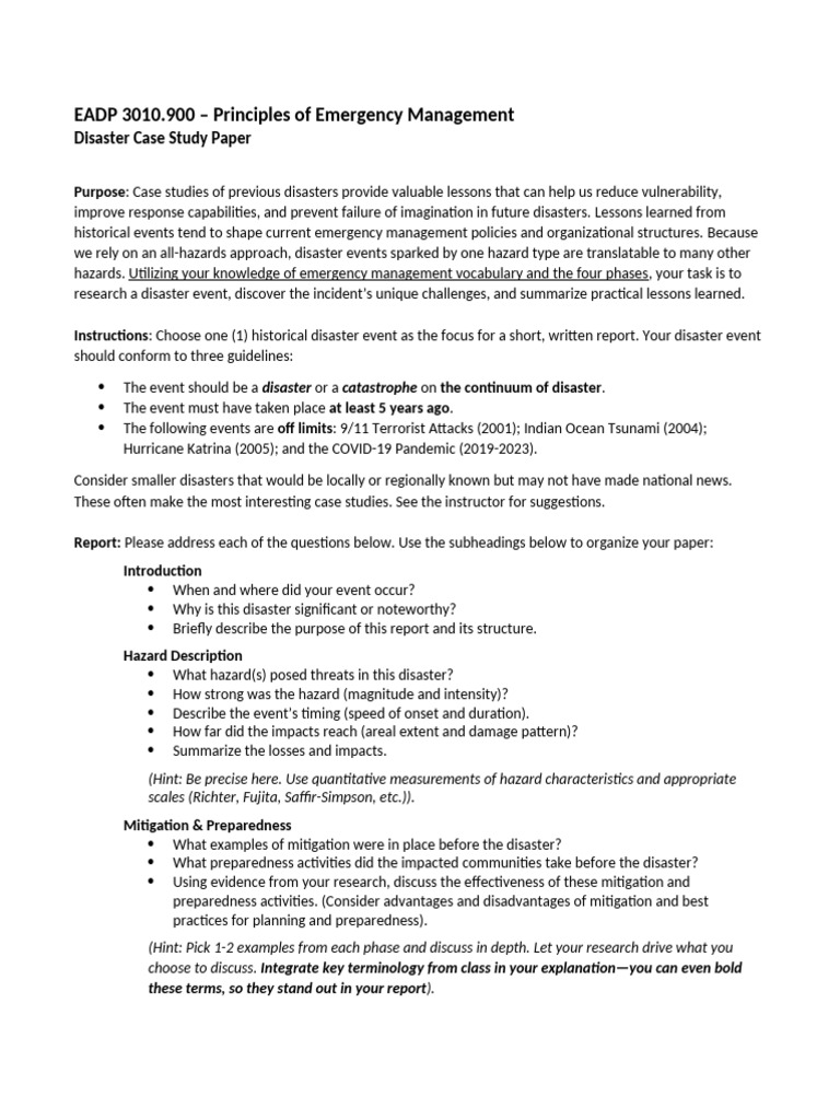 Disaster Case Study Paper | PDF | Emergency Management | Hazards