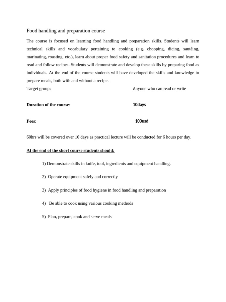 Basic Cooking Course Outline | PDF | Cooking | Sauce