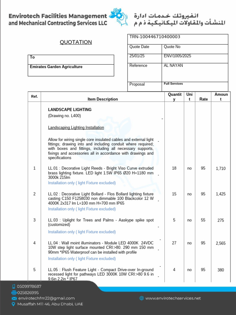 1005 Quotation Emirates Villa | PDF | Lighting | Building Engineering