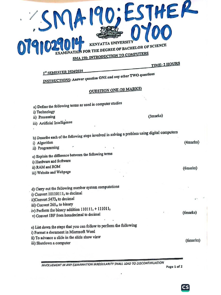 Sma 190 Papers - Esther Oyoo | PDF