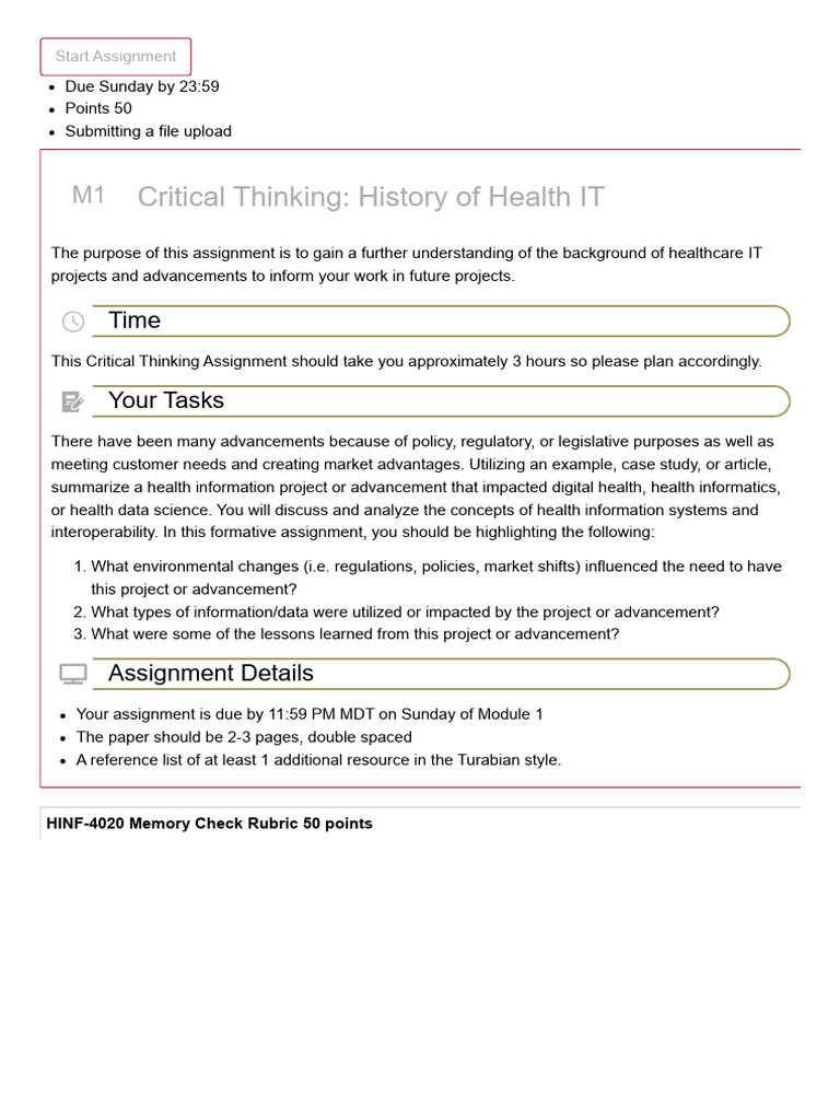 Module 1 Critical Thinking - History of Health IT | PDF | Thought ...