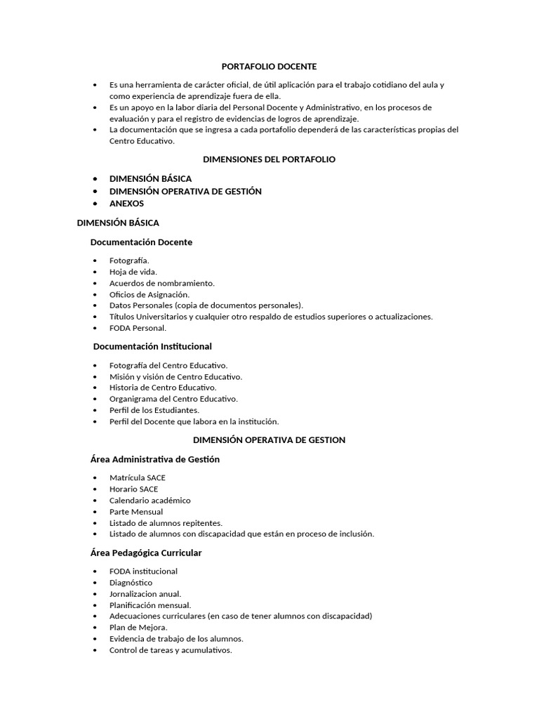 Estructura Del Portafolio Docente | PDF | Salón de clases | Escuelas