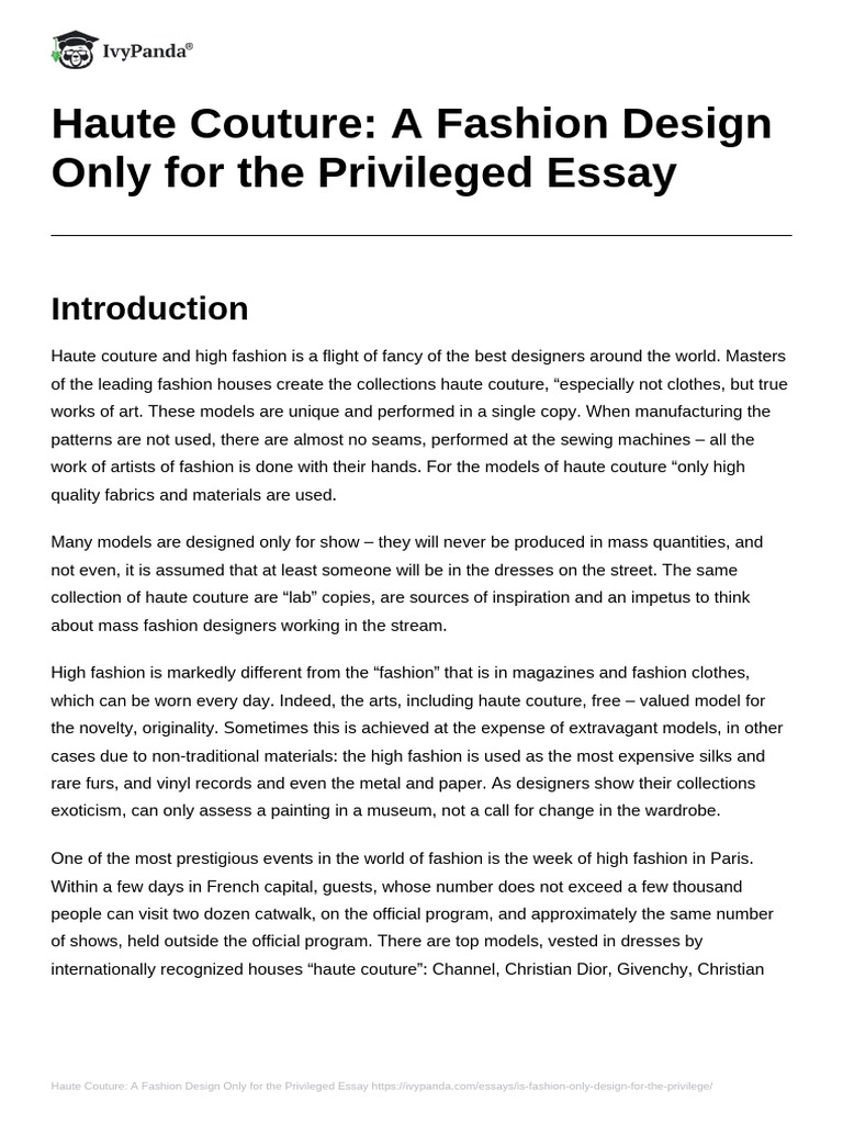 Is Fashion Only Design For The Privilege | PDF | Fashion | Fashion Design