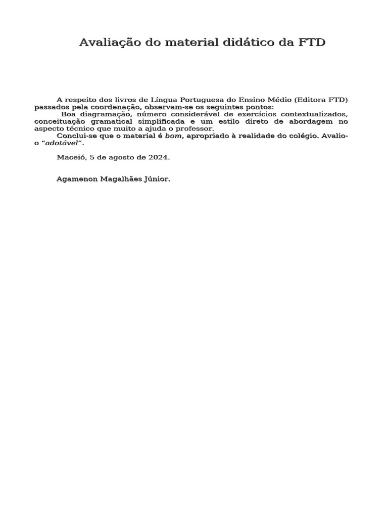 Avaliação Da FTD | PDF