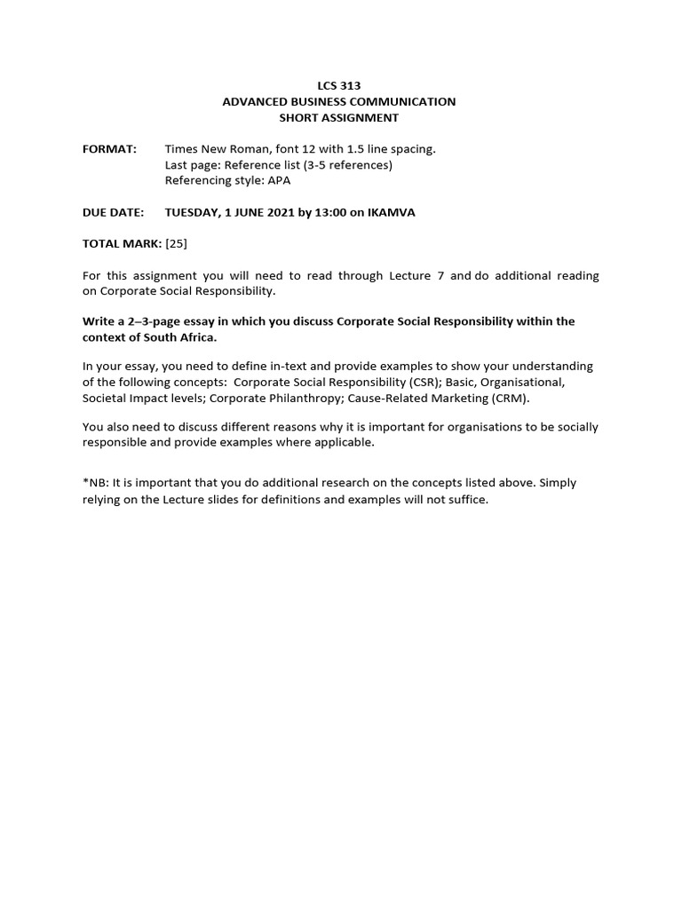 LCS 313 Short Assignment | PDF