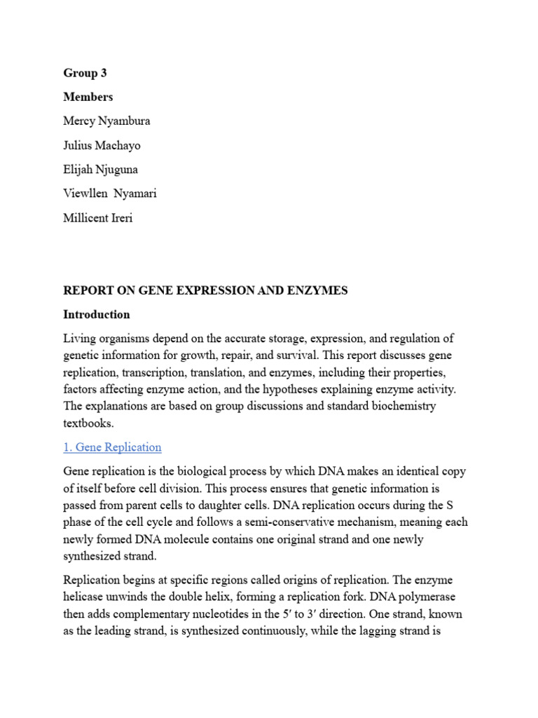 Report On Gene Expression and Enzymes | PDF | Translation (Biology ...
