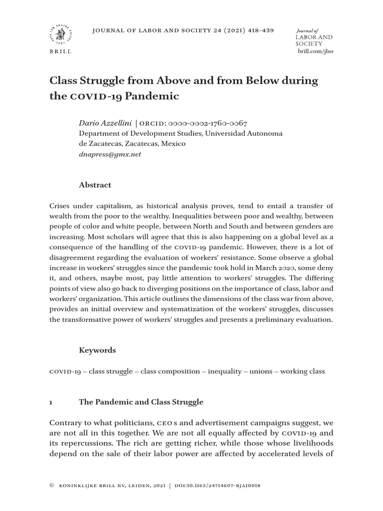 Class Struggle From Above and From Below During The COVID-19 Pandemic ...