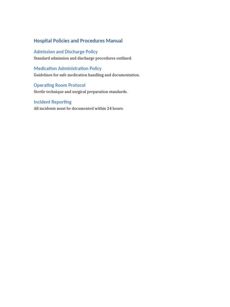 Hospital Policies and Procedures Manual | PDF