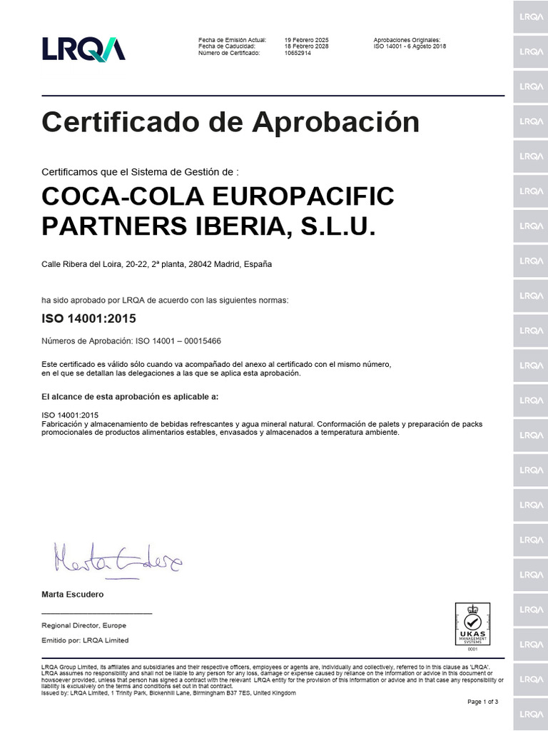 ISO 14001 Coca Cola | PDF | Refresco