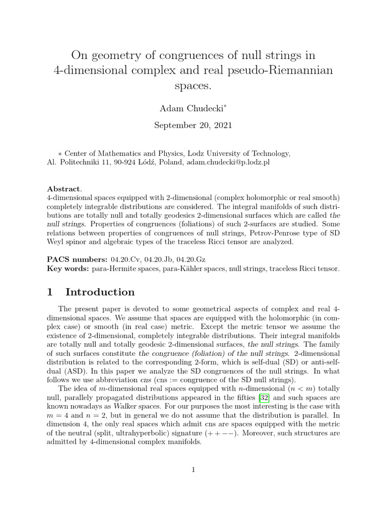On Geometry of Congruences of Null Strings in 4-Dimensional Complex and ...