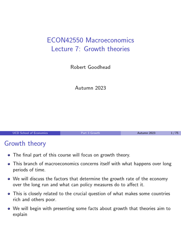 ECON42550 Macroeconomics 2023 Lecture 7 | PDF | Production Function ...