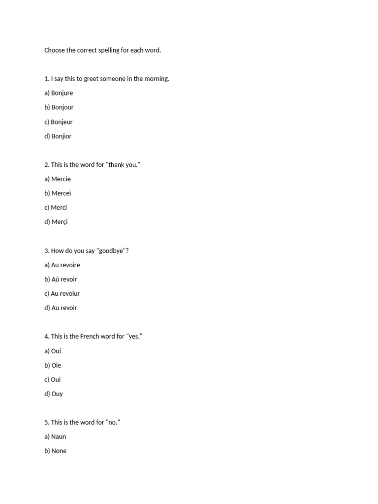 French Form 1 Quiz | PDF
