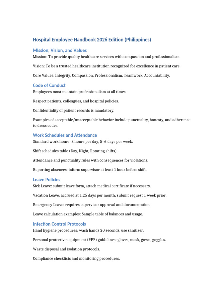 Hospital Employee Handbook 2026 Expanded | PDF