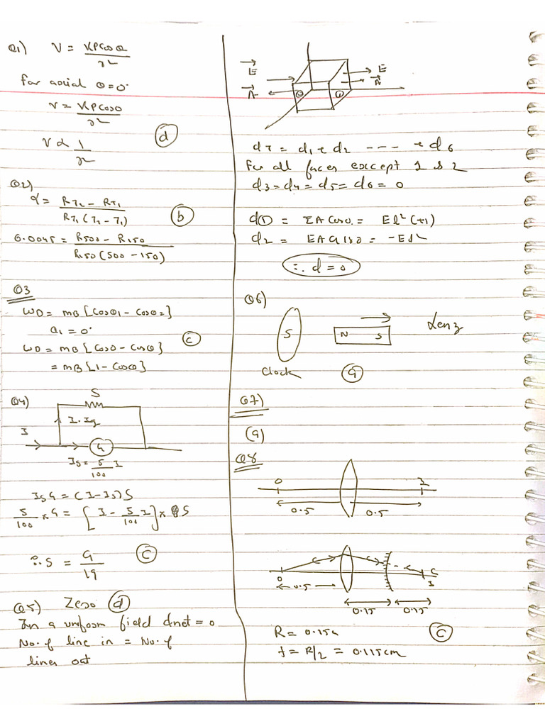 Answer Key Test Series XII Physics | PDF