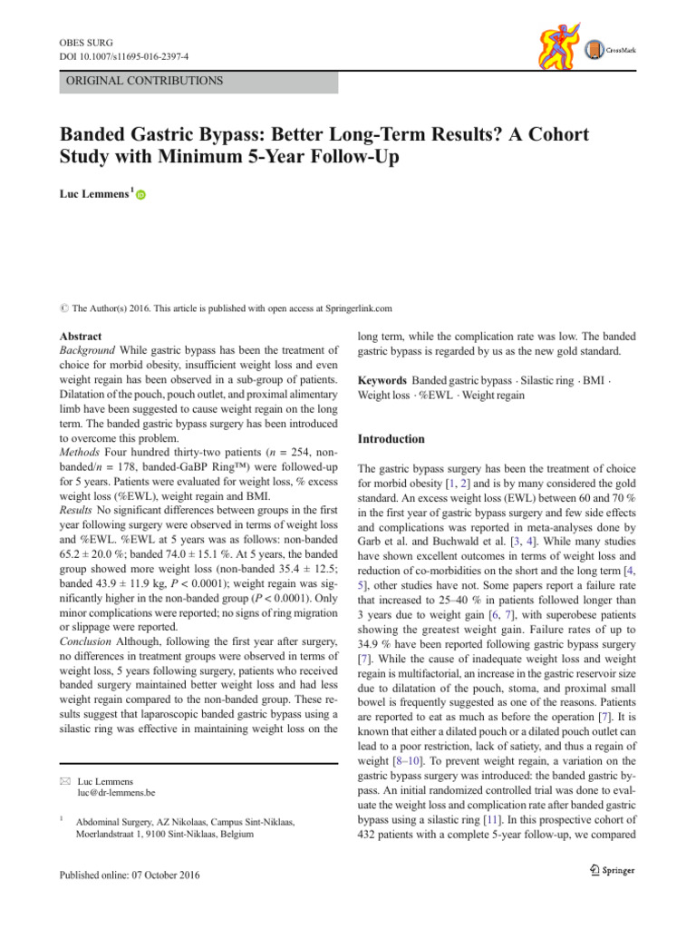 Banded Gastric Bypass Better Long-Term Results A Cohort Study With ...