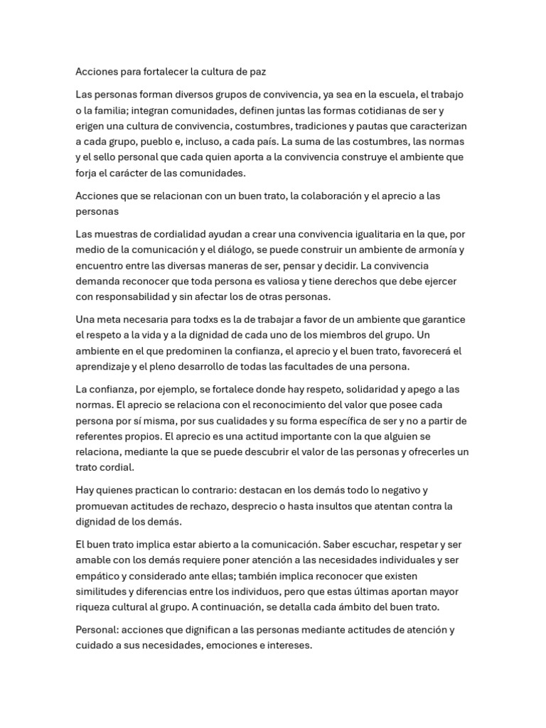 Acciones para Fortalecer La Cultura de Paz | PDF | Violencia ...