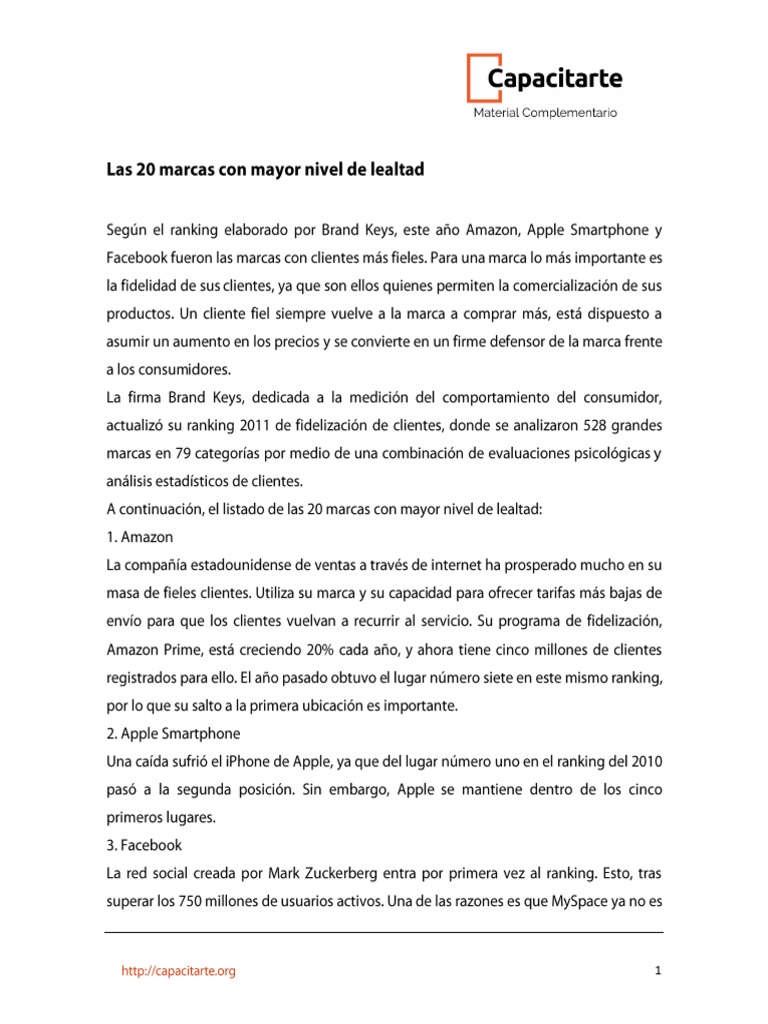 Las 20 Marcas Con Mayor Nivel de Lealtad | PDF