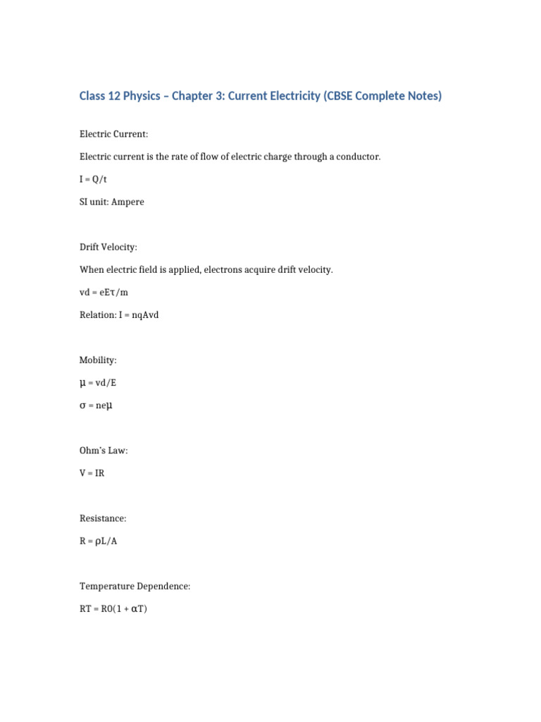 Class 12 Physics Chapter 3 Current Electricity | PDF