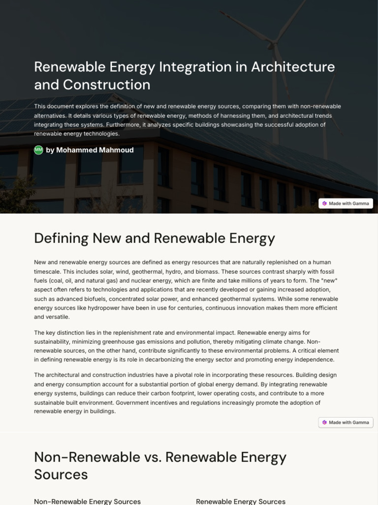 Renewable Energy Integration in Architecture and Construction | PDF ...