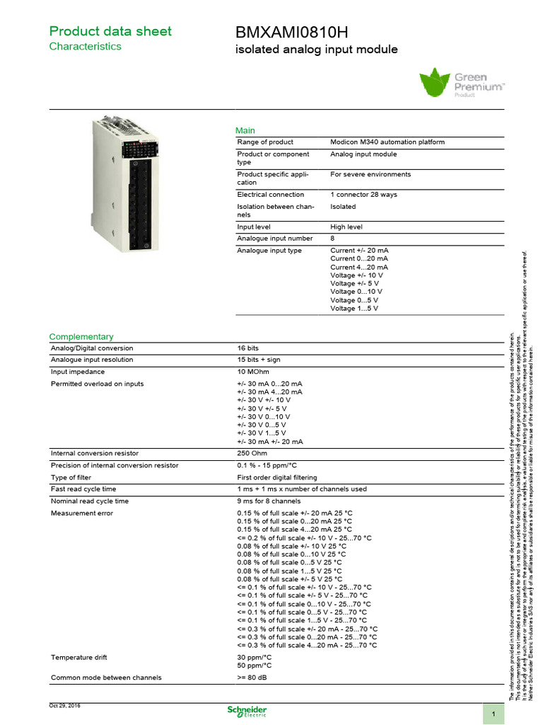 Modicon M340 Automation Platform BMXAMI0810H | PDF | Resistor ...
