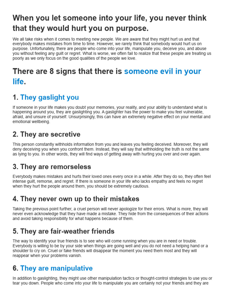 8 Warning Signs That You Are Dealing With An Evil Person | PDF | Guilt ...