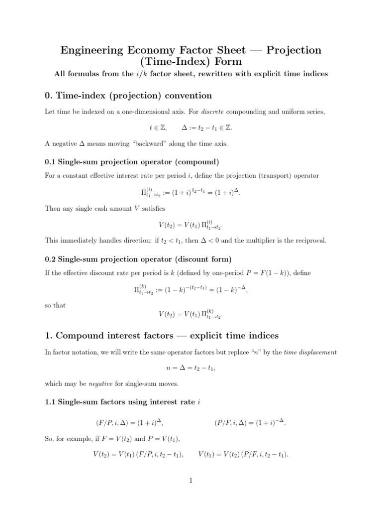 Engineering Economy Projection Factor Sheet | PDF | Interest | Summation