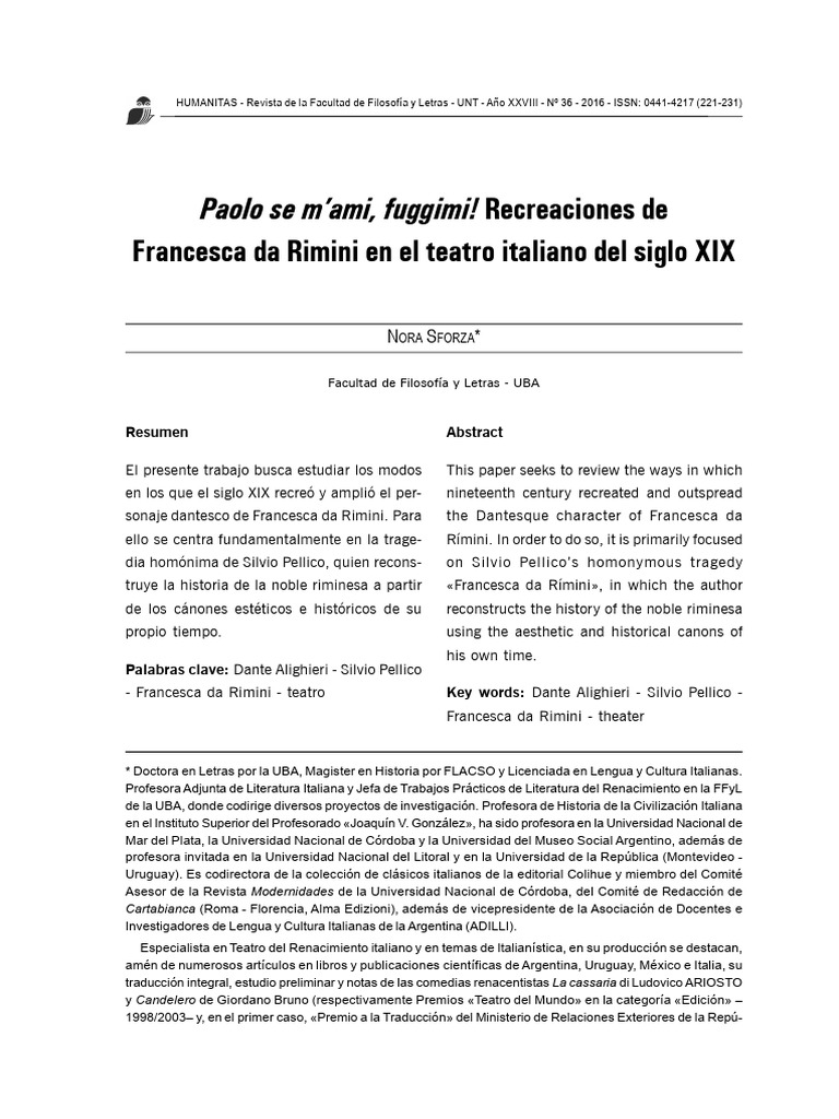 Recreaciones de Francesca Da Rimini Nora Sforza | PDF | Divina Comedia ...