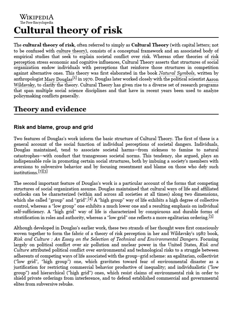 Cultural Theory of Risk - Wikipedia | PDF | Behavioural Sciences ...