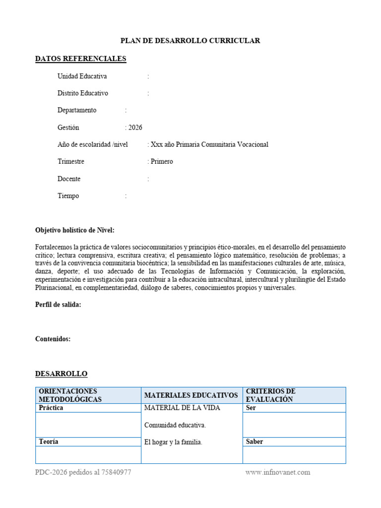 PDC Primaria 2026 Modelo | PDF | Plan de estudios | Educación primaria