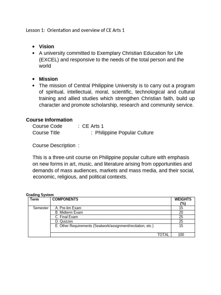 CE Arts 1 Lesson 1 | PDF