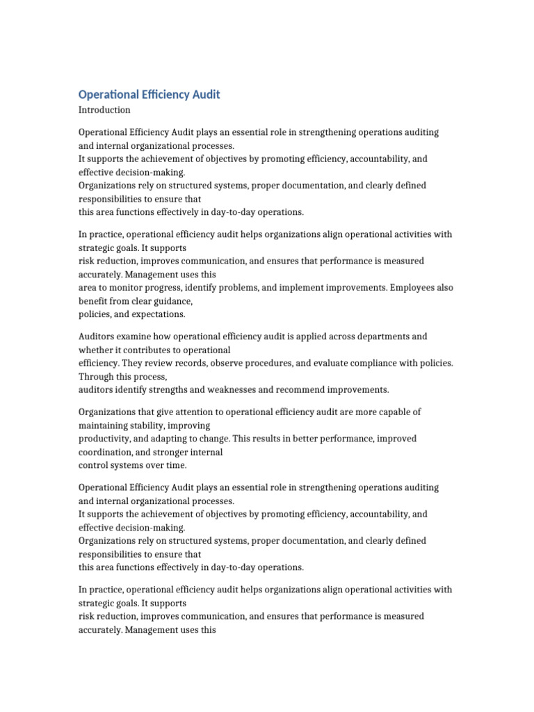 Operational Efficiency | PDF | Audit | Regulatory Compliance