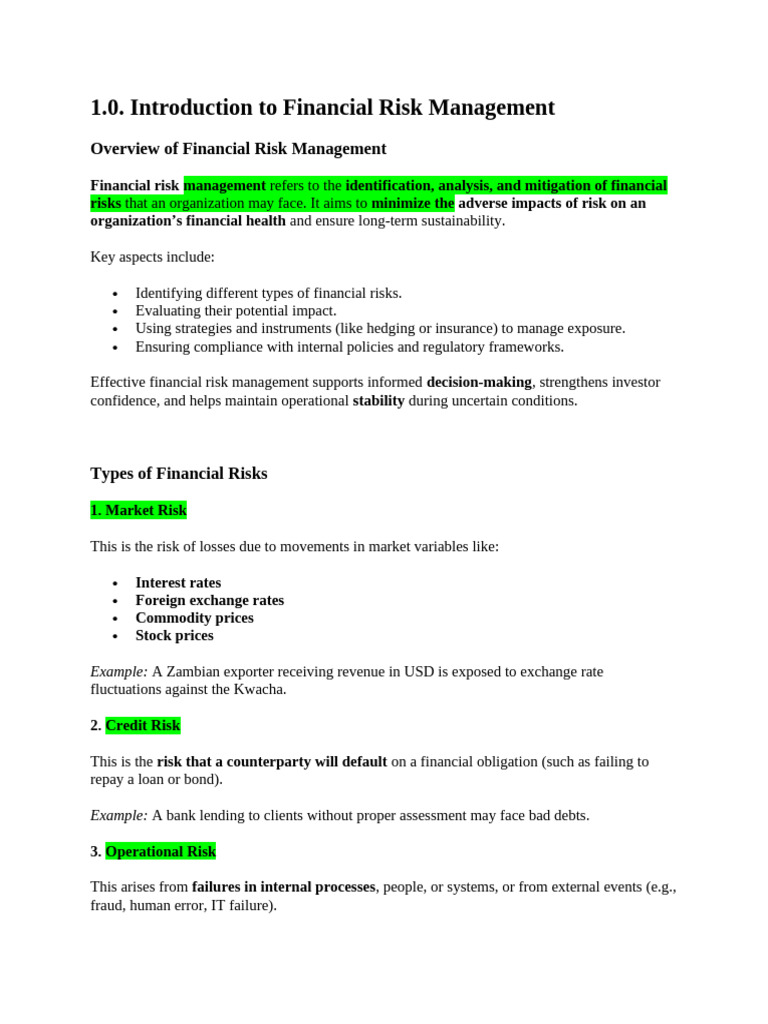 Financial Risk Managent Unit 1 and 2 | PDF | Financial Risk | Risk