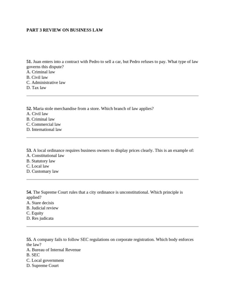 Part 3 Review On Business Law | PDF | Lawsuit | Precedent