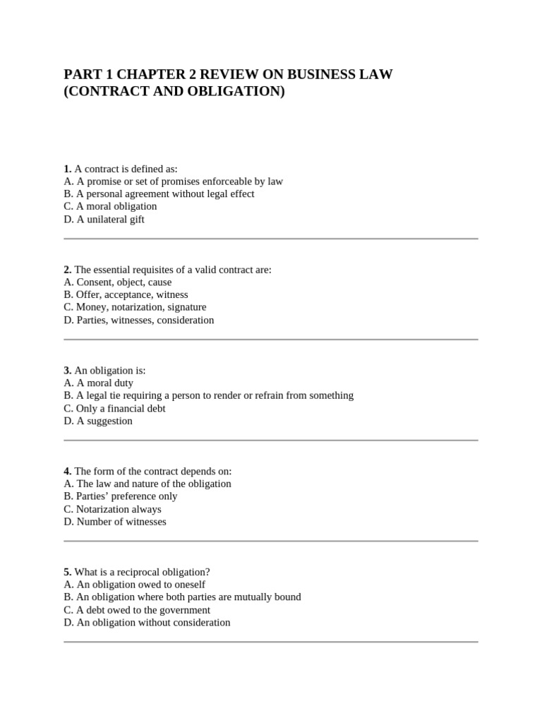 Part 1 Chapter 2 Review On Business Law | PDF | Void (Law) | Private Law
