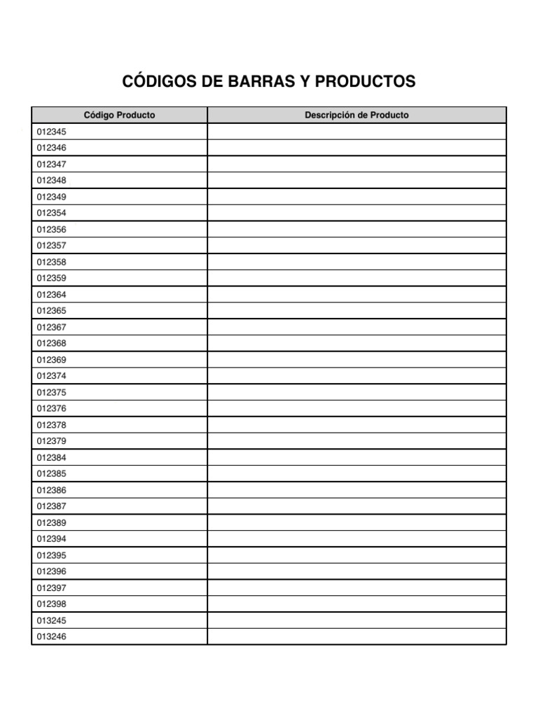 Codigos de Barras y Productos Tabla | PDF