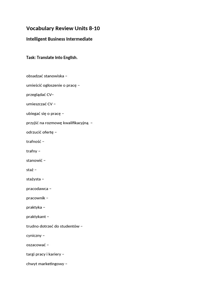 IB B1 Vocabulary Units 8-10 (Student) | PDF