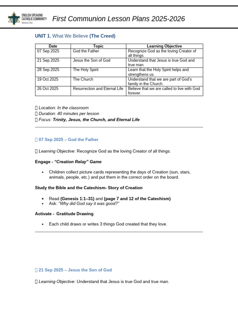 First Communion Lesson Plans 25-26 | PDF | God In Christianity | Sacraments