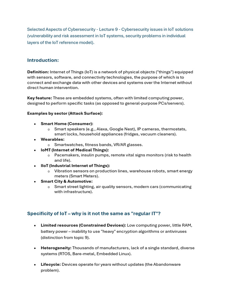 W09 SelectedAspectoOfCybersecurity IoT Security TR | PDF | Internet Of ...