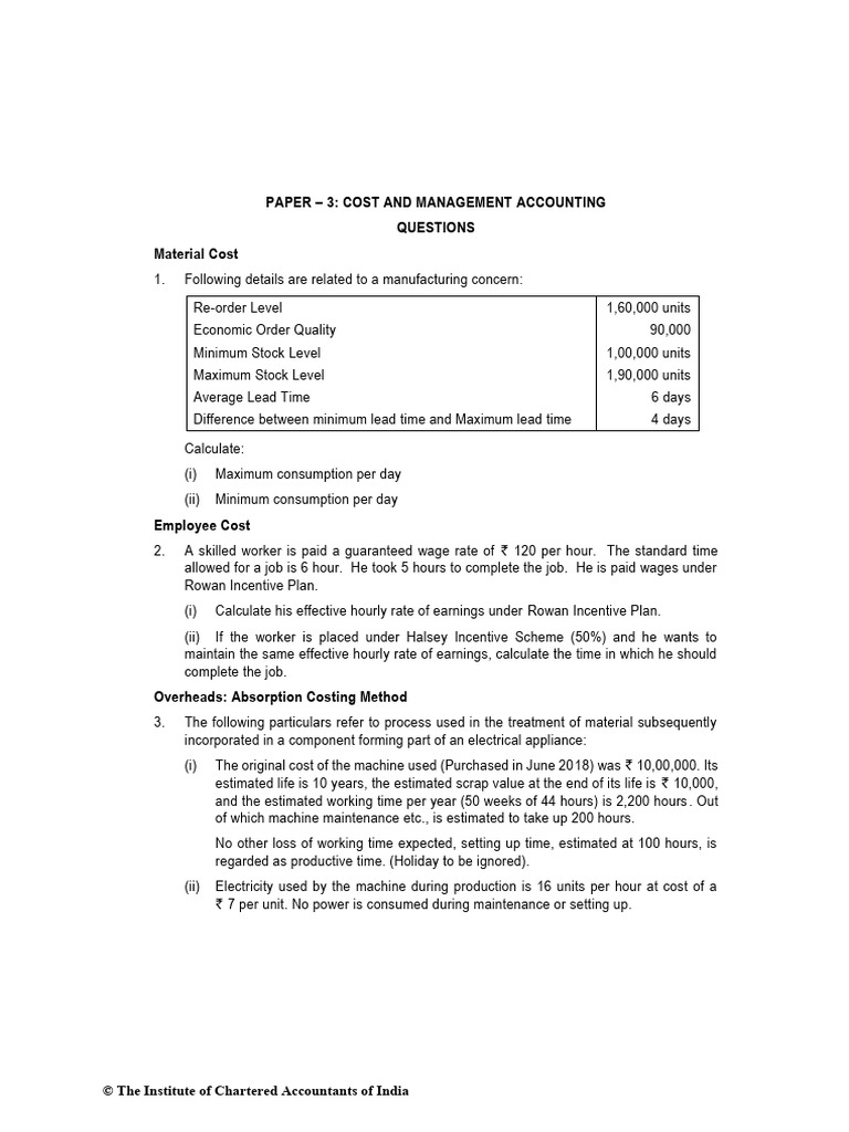 Paper-3 Cost and Management Accounting | PDF | Cost | Cost Of Goods Sold