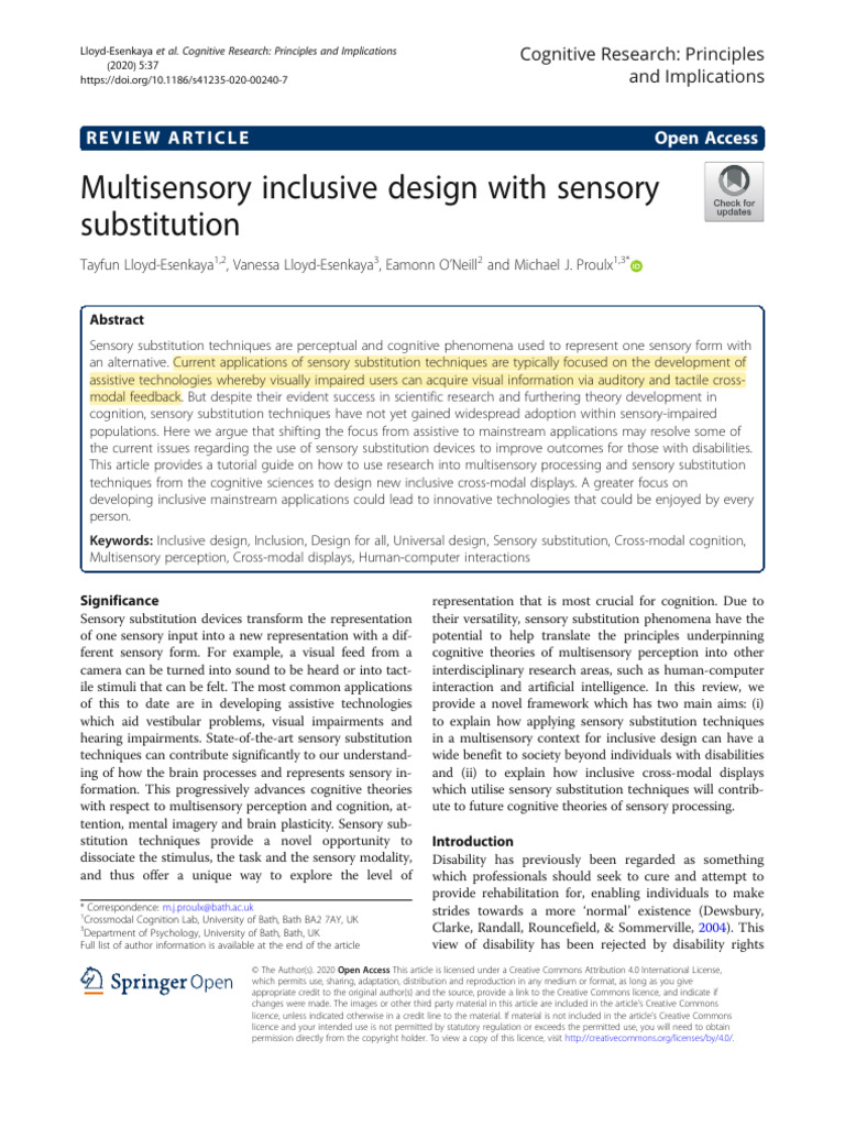 Multisensory Inclusive Design With Sensory Substitution | PDF ...