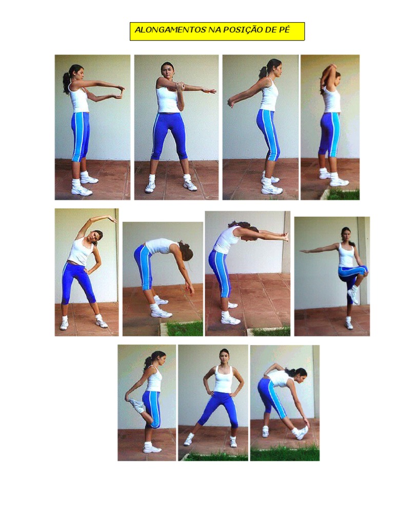 Alongamentos de Pé e Sentaddos | PDF | Exercício aeróbico | Músculo, image size:768x1024