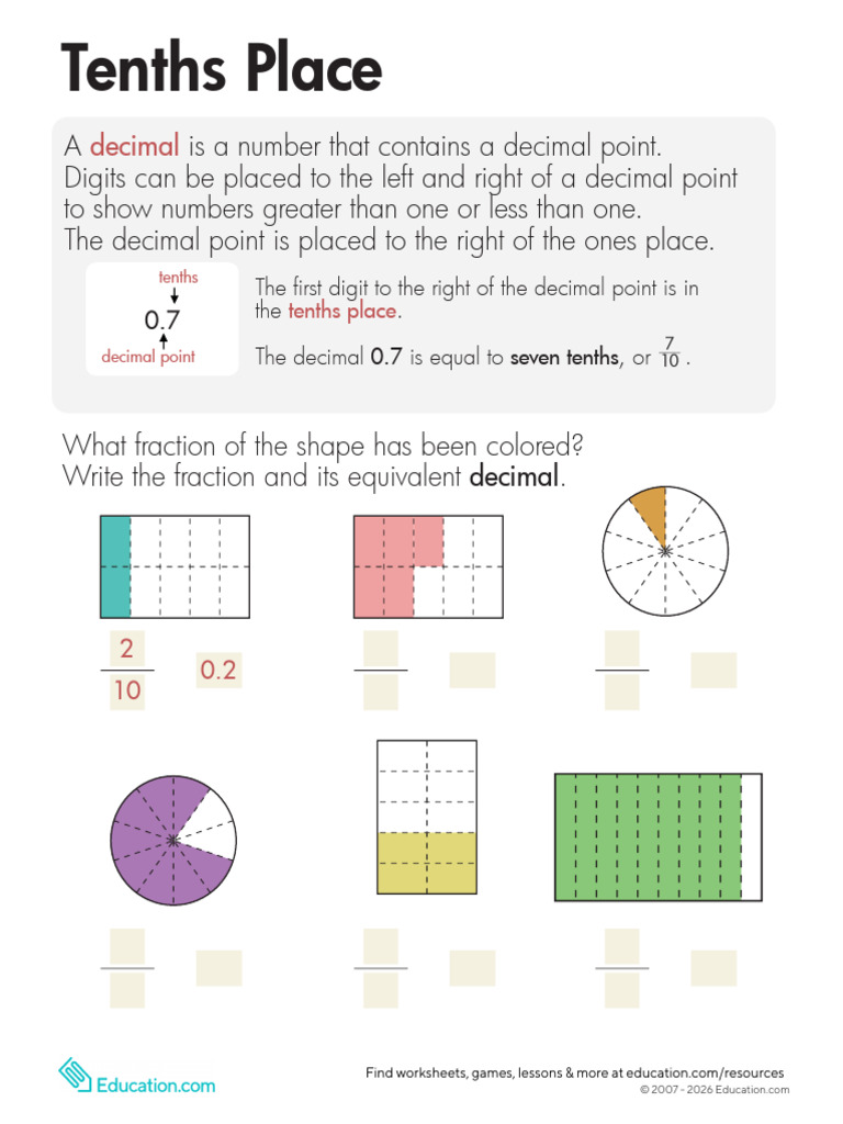 Decimals Tenths Place Third | PDF