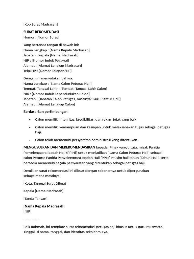 Contoh Template Surat Rekomendasi | PDF