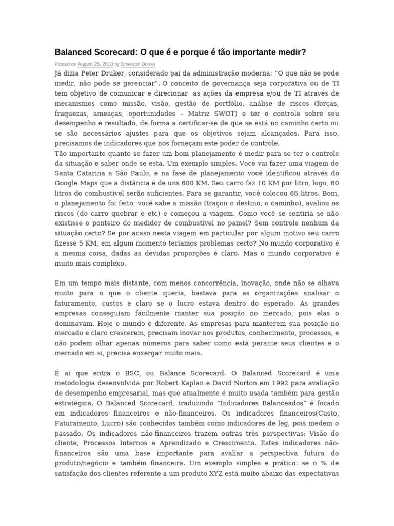 Balanced Scorecard Cobit IT | PDF | Economias | Business
